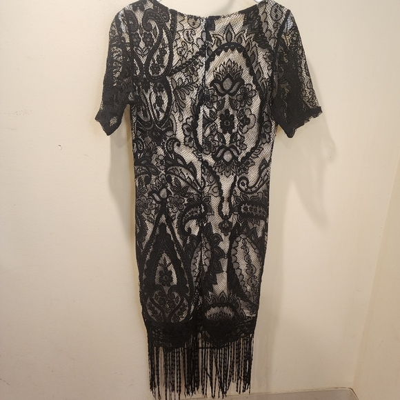 HOMEYEE Women's Black Bodycon Lace Fringe midi dress size 8 - Picture 9 of 12